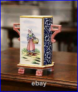 Early 20th Century French Hand Painted Faience Vase Signed HB Quimper