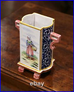 Early 20th Century French Hand Painted Faience Vase Signed HB Quimper