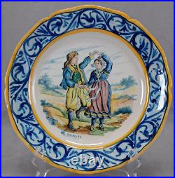 Early 20th Century HB Quimper Hand Painted Dancing Couple 9 3/8 Inch Plate