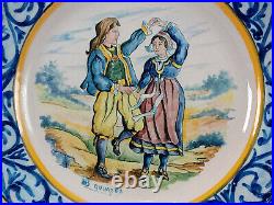 Early 20th Century HB Quimper Hand Painted Dancing Couple 9 3/8 Inch Plate