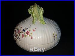 Early Antique French Faience Lidded Bowl 6 Hand Painted Onion Form Tureen