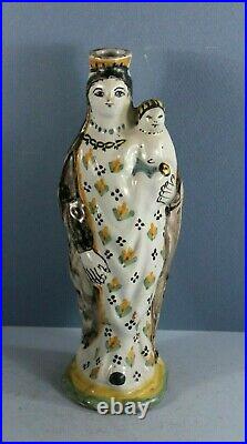 Early Antique French Faience Mother + Child Statue Figurine Quimper Nevers