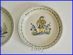 Early Antique French Hand Painted Faience Plates Pair Man Woman Quimper