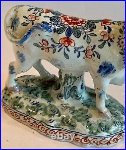 Early Antique Moustiers French Faience Cow c. 1763