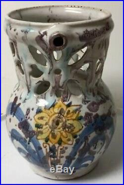 Early Antique Novelty Pottery Faience Puzzle Jug / Pitcher Drinking Vessel