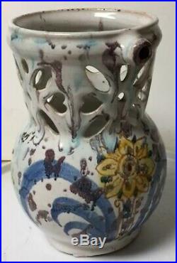 Early Antique Novelty Pottery Faience Puzzle Jug / Pitcher Drinking Vessel