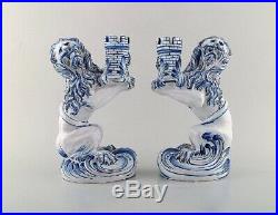 Emile Gallé for Nancy St. Clement. A pair of early and large candlesticks, lions
