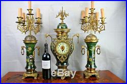 Exclusive FRENCH FAIENCE clock Set candelabras mounted lamps dragons gothic 1950