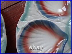 FOUR THREE FRENCH PLATES OYSTER SHELLS FAIENCE MAJOLICA SARREGUEMINES 1920s