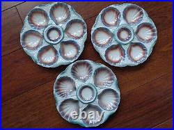 FOUR THREE FRENCH PLATES OYSTER SHELLS FAIENCE MAJOLICA SARREGUEMINES 1920s