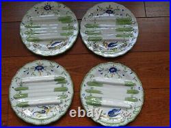 FOUR VINTAGE FRENCH MAJOLICA ASPARAGUS PLATE MARTRES TOLOSANE egyptian bird