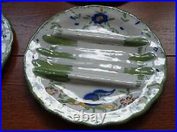 FOUR VINTAGE FRENCH MAJOLICA ASPARAGUS PLATE MARTRES TOLOSANE egyptian bird