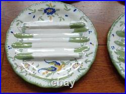 FOUR VINTAGE FRENCH MAJOLICA ASPARAGUS PLATE MARTRES TOLOSANE egyptian bird