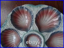 FOUR VINTAGE FRENCH PLATES OYSTER SHELLS FAIENCE MAJOLICA SARREGUEMINES 1920s