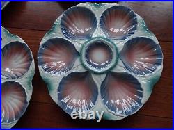 FOUR VINTAGE FRENCH PLATES OYSTER SHELLS FAIENCE MAJOLICA SARREGUEMINES 1920s