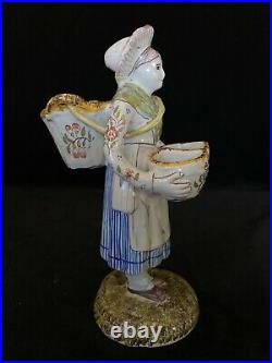 FOURMAINTRAUX LADY WITH BASKETS Antique TRIPLE SALT DESVRES French Faience c1885