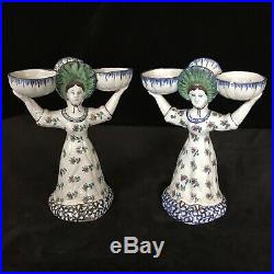 FOURMAINTRAUX Pair of Lady Double Salts Antique French DESVRES Faience c1890
