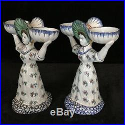 FOURMAINTRAUX Pair of Lady Double Salts Antique French DESVRES Faience c1890