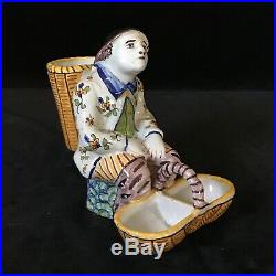 FOURMAINTRAUX Seated Man Salt Antique French DESVRES Faience c1905 Rare