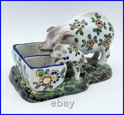 FRENCH FAIENCE Antique POTTERY PIGS GROUP c1900