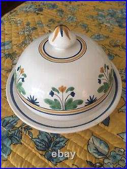 FRENCH Majolica/Faience Signed Rare OLIVE OIL COVERED DISH vintage SUPER MINT