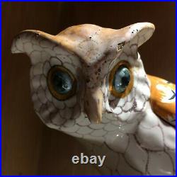 Fabulous Antique 1930's HenRiot Quimper French Pottery Figurine Owl with Prey