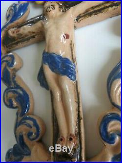 Faience De Rouen 18 Eme Bénitier Crucifix Christ Antique French Water Font Stoup