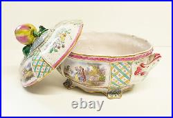 Fine Antique French Hand Painted Faience Majolica Terrine Pot and Cover