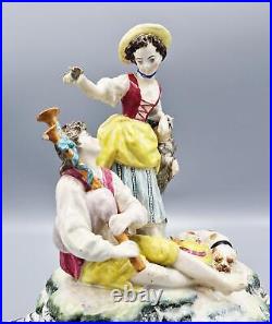 Fine FRENCH LUNEVILLE FAIENCE FIGURE GROUP c1770 LADY CROWNING A MUSICIAN