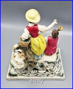 Fine FRENCH LUNEVILLE FAIENCE FIGURE GROUP c1770 LADY CROWNING A MUSICIAN