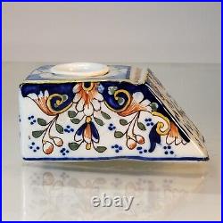 Fine rare French Antique Faience hand painted signed and numbered Inkwell 4 inch