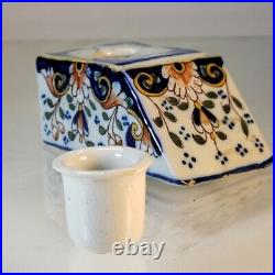 Fine rare French Antique Faience hand painted signed and numbered Inkwell 4 inch