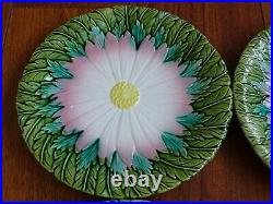 Four Antique French Plate Faience Majolica Sunflower