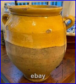 French Antique Art Pottery Garden Faience Earthenware Glaze Yellow Pot A Confit