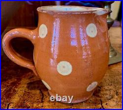 French Antique Art Pottery Redware Earthenware Faience Milk Polka Dot Pitcher