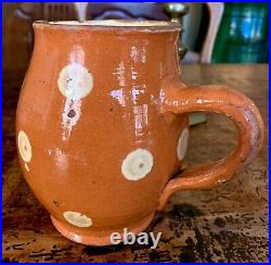 French Antique Art Pottery Redware Earthenware Faience Milk Polka Dot Pitcher