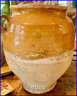 French Antique Art Pottery Yellow Glaze Planter Faience Earthenware Confit Pot