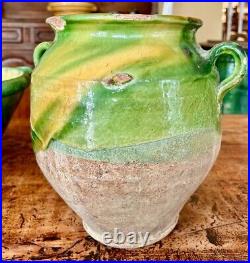 French Antique Ceramic Confit Pot Transferware Green Glaze Faience Art Pottery