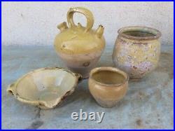 French Antique Confit Glaze Pottery Terracotta Ceramic Faience Jug Earthenware