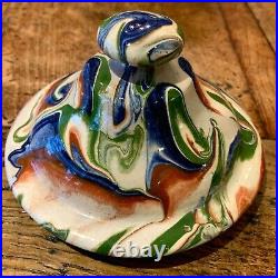 French Antique Confit Jaspe Art Pottery Faience Jar Pot Faience Earthenware