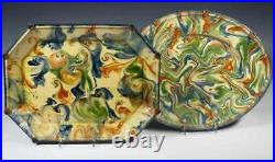 French Antique Confit Pot Art Pottery Plate Dish Earthenware Faience Blue Glaze