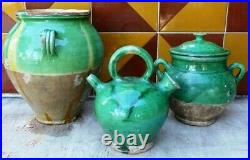 French Antique Confit Pot Pitcher Pottery Earthenware Faience Stoneware Glaze