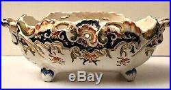 French Antique Desvres Rouen Handled Porcelain Bowl Reticulated Faience Pottery