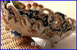 French Antique Desvres Rouen Handled Porcelain Bowl Reticulated Faience Pottery