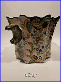 French Antique Faience/Majolica Large Square Planter Fourmaintraux Desvres