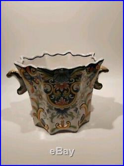 French Antique Faience/Majolica Large Square Planter Fourmaintraux Desvres