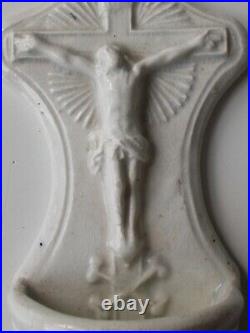 French Antique Holy Water Font White Faience of Moustiers skull & bones RARE