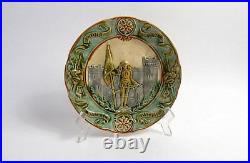 French Antique Joan of Arc Plate in Majolica