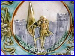 French Antique Joan of Arc Plate in Majolica