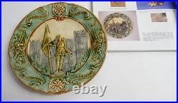 French Antique Joan of Arc Plate in Majolica